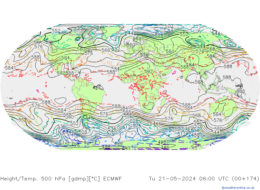 Height/Temp. 500 hPa ECMWF Tu 21.05.2024 06 UTC