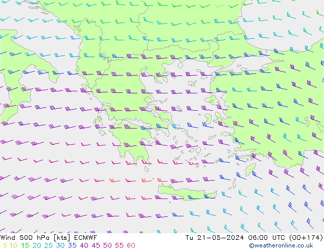 Rüzgar 500 hPa ECMWF Sa 21.05.2024 06 UTC