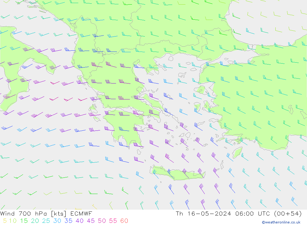Wind 700 hPa ECMWF do 16.05.2024 06 UTC