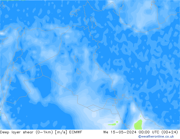 Deep layer shear (0-1km) ECMWF śro. 15.05.2024 00 UTC