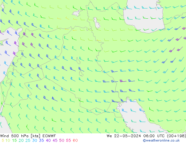 ветер 500 гПа ECMWF ср 22.05.2024 06 UTC