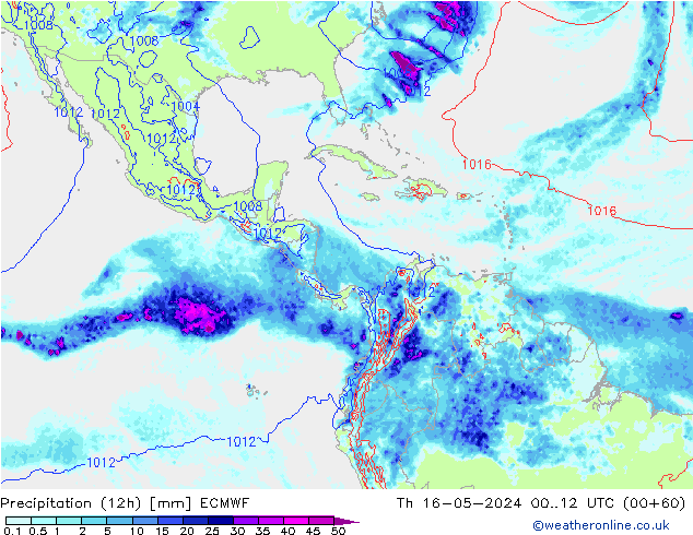 Precipitation (12h) ECMWF Th 16.05.2024 12 UTC