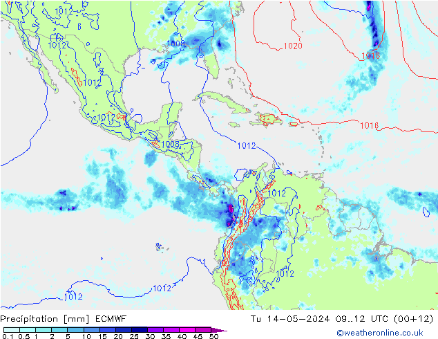 Neerslag ECMWF di 14.05.2024 12 UTC