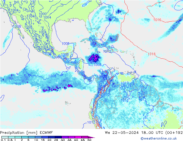 Precipitazione ECMWF mer 22.05.2024 00 UTC