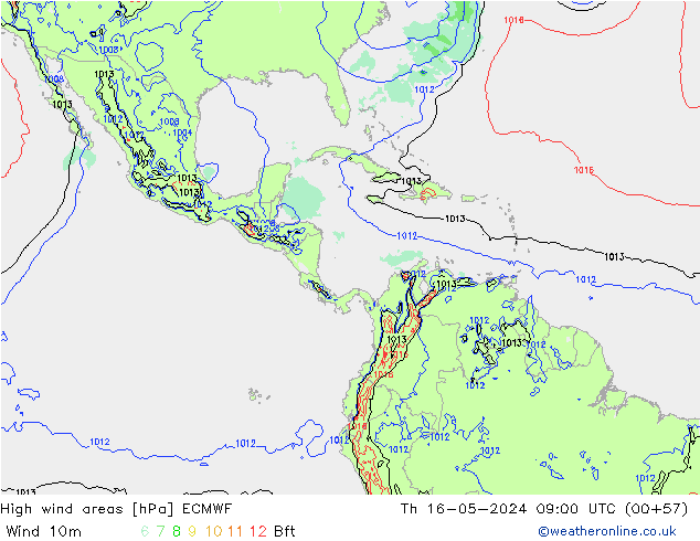 High wind areas ECMWF Th 16.05.2024 09 UTC