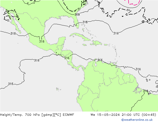 Hoogte/Temp. 700 hPa ECMWF wo 15.05.2024 21 UTC