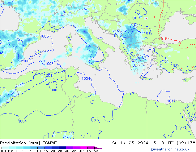 Srážky ECMWF Ne 19.05.2024 18 UTC