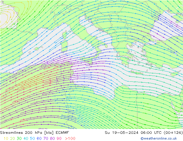 ветер 200 гПа ECMWF Вс 19.05.2024 06 UTC