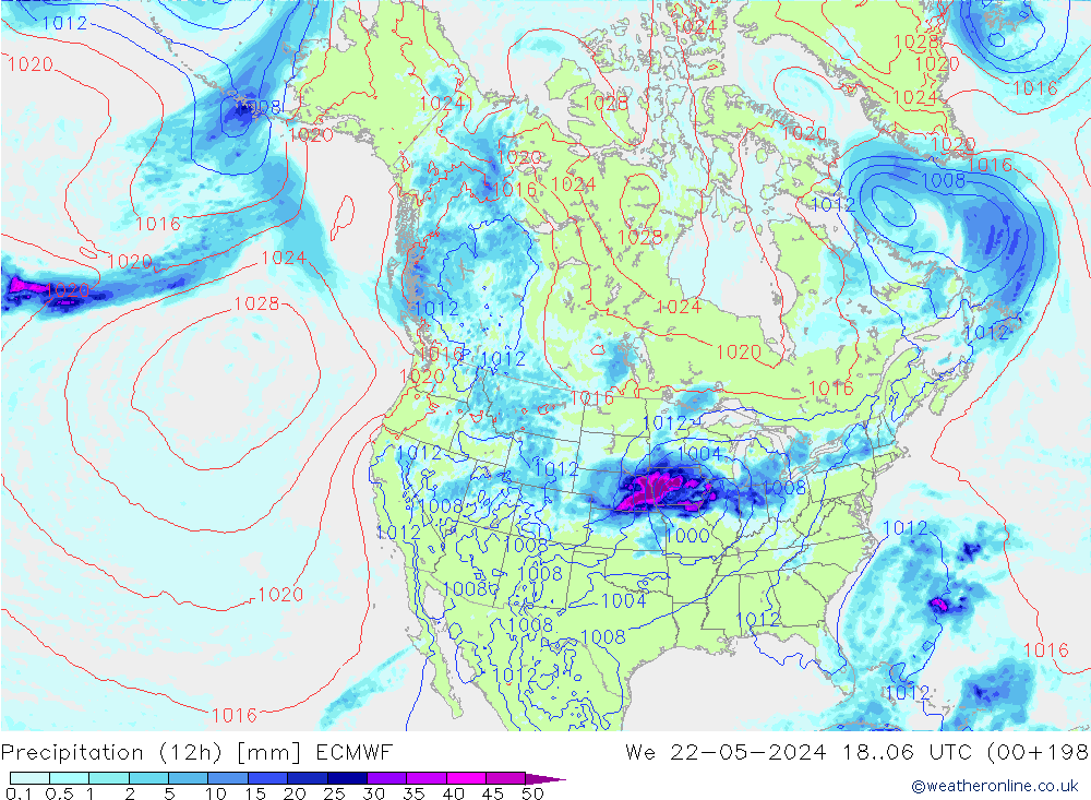 Precipitation (12h) ECMWF We 22.05.2024 06 UTC