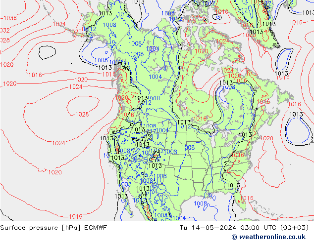pressão do solo ECMWF Ter 14.05.2024 03 UTC