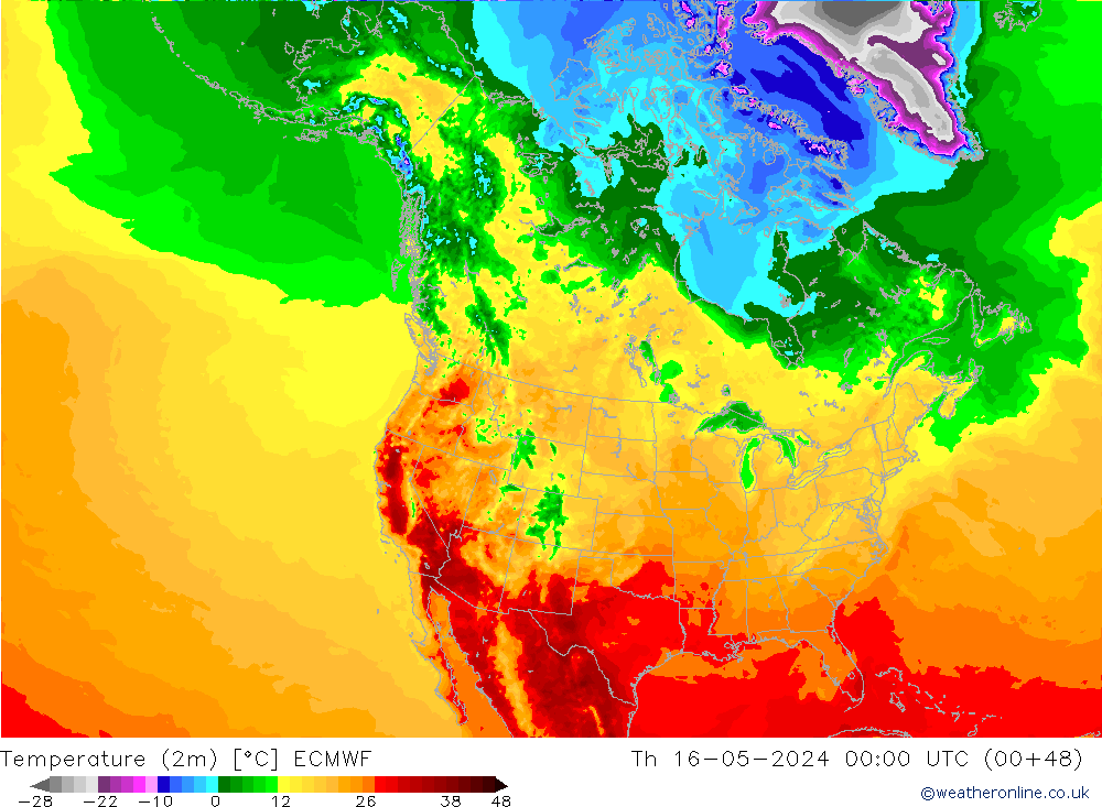 карта температуры ECMWF чт 16.05.2024 00 UTC