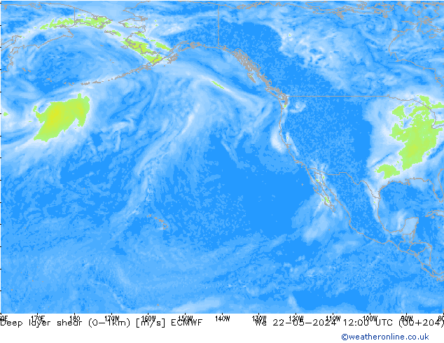 Deep layer shear (0-1km) ECMWF  22.05.2024 12 UTC