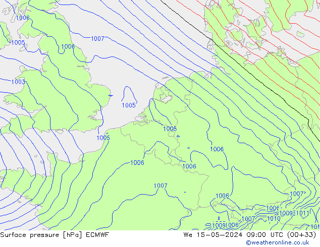 Luchtdruk (Grond) ECMWF wo 15.05.2024 09 UTC