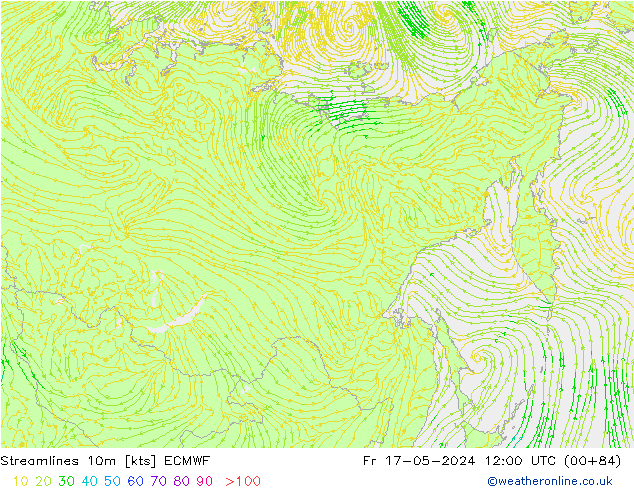 Linea di flusso 10m ECMWF ven 17.05.2024 12 UTC