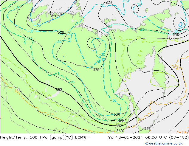 Z500/Rain (+SLP)/Z850 ECMWF sam 18.05.2024 06 UTC