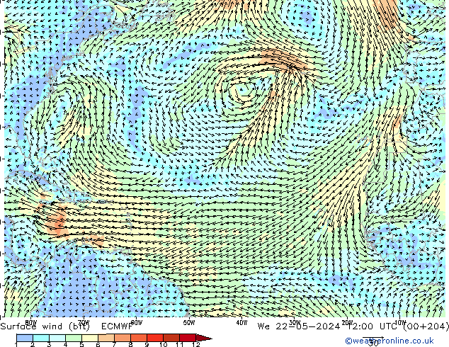 Surface wind (bft) ECMWF St 22.05.2024 12 UTC