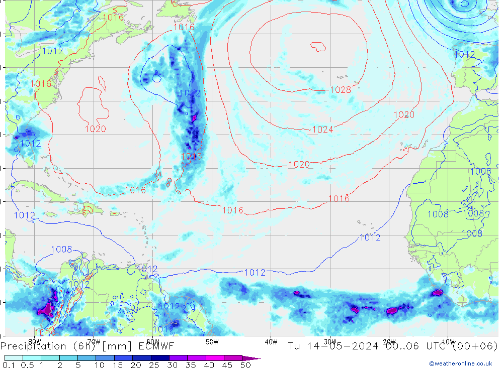 Totale neerslag (6h) ECMWF di 14.05.2024 06 UTC