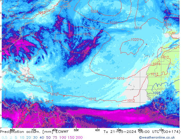 Precipitation accum. ECMWF wto. 21.05.2024 06 UTC