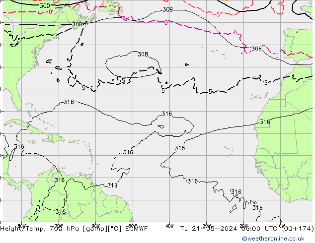 Height/Temp. 700 hPa ECMWF mar 21.05.2024 06 UTC