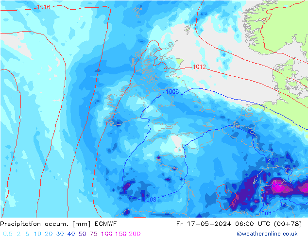 Precipitation accum. ECMWF Fr 17.05.2024 06 UTC