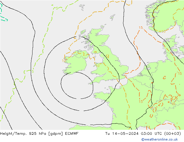 Yükseklik/Sıc. 925 hPa ECMWF Sa 14.05.2024 03 UTC