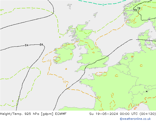 Height/Temp. 925 hPa ECMWF Su 19.05.2024 00 UTC