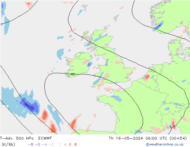 T-Adv. 500 hPa ECMWF Per 16.05.2024 06 UTC
