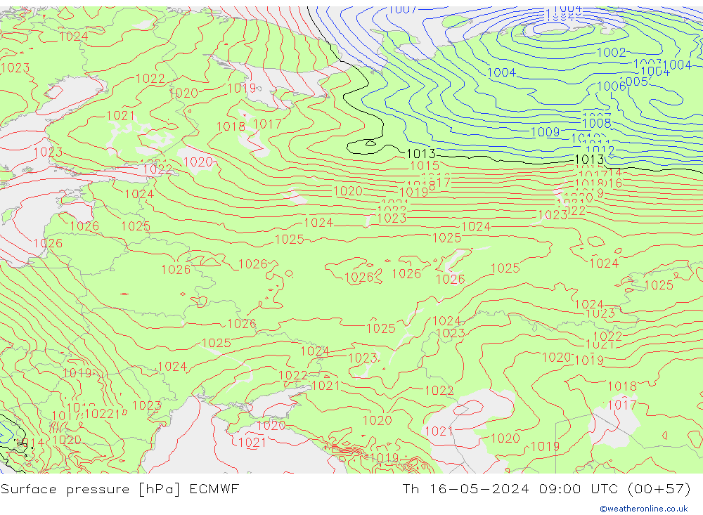 Pressione al suolo ECMWF gio 16.05.2024 09 UTC