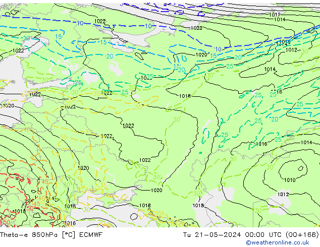 Theta-e 850hPa ECMWF Sa 21.05.2024 00 UTC