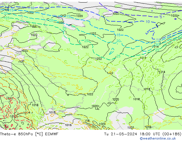 Theta-e 850hPa ECMWF mar 21.05.2024 18 UTC