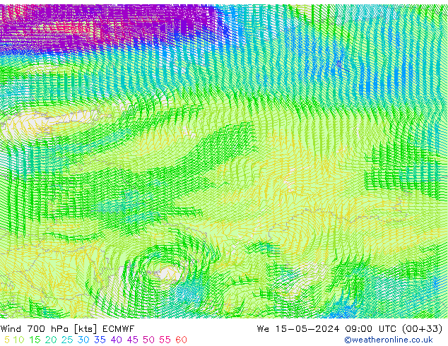 Wind 700 hPa ECMWF We 15.05.2024 09 UTC