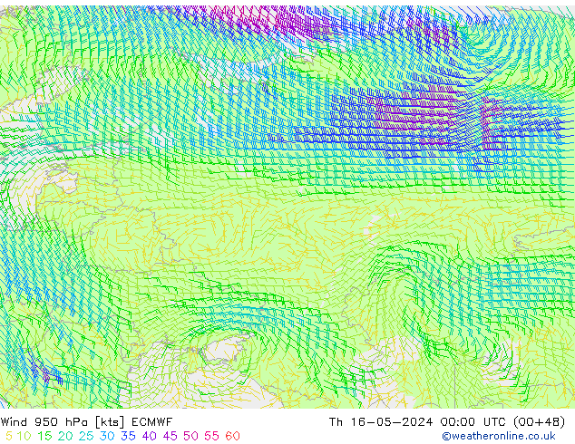 Wind 950 hPa ECMWF Th 16.05.2024 00 UTC