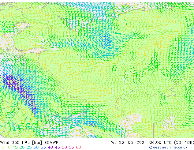 Wind 950 hPa ECMWF wo 22.05.2024 06 UTC
