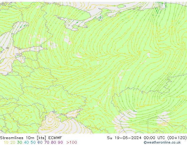 Stroomlijn 10m ECMWF zo 19.05.2024 00 UTC