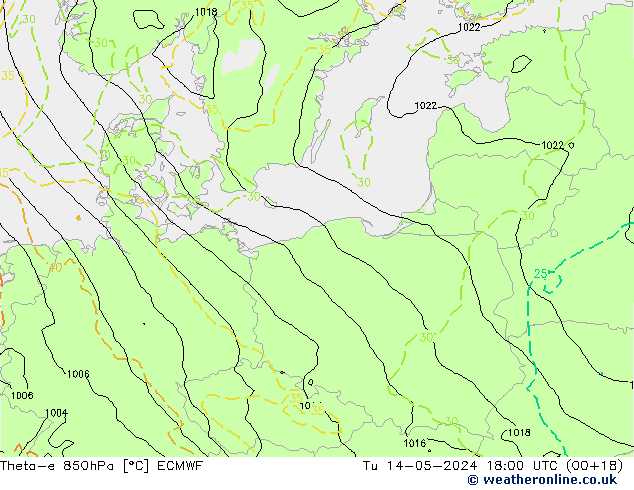 Theta-e 850hPa ECMWF mar 14.05.2024 18 UTC
