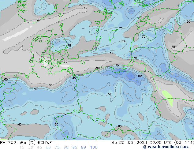 RH 700 hPa ECMWF Mo 20.05.2024 00 UTC
