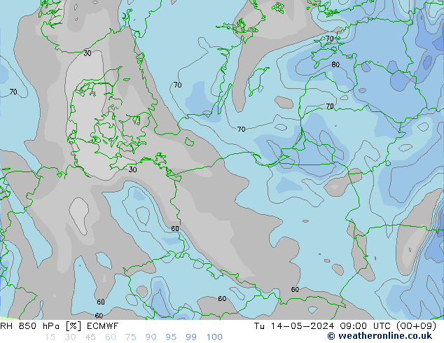 RV 850 hPa ECMWF di 14.05.2024 09 UTC