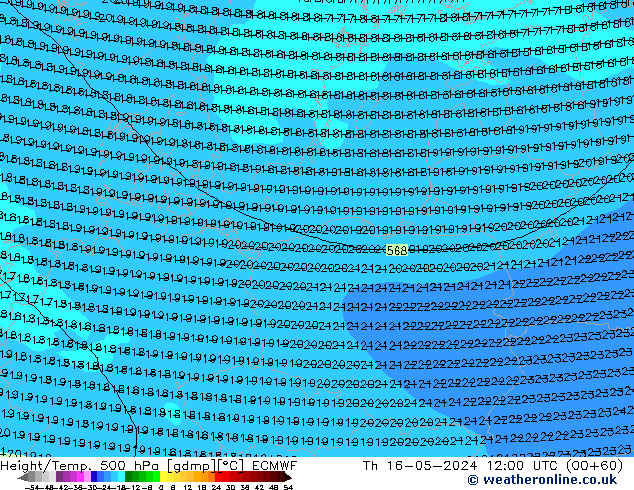 Z500/Rain (+SLP)/Z850 ECMWF jue 16.05.2024 12 UTC