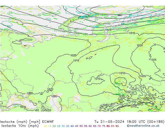 Isotachen (mph) ECMWF di 21.05.2024 18 UTC