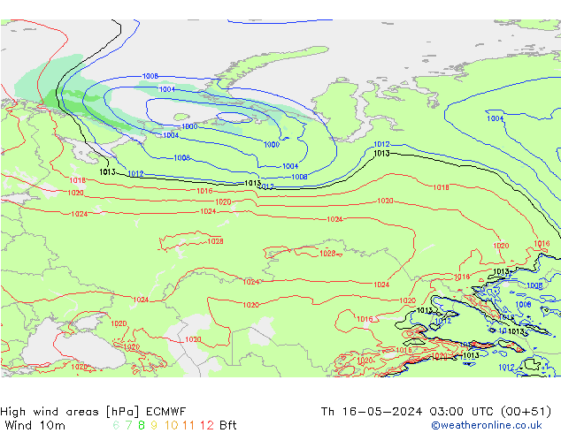 High wind areas ECMWF Čt 16.05.2024 03 UTC