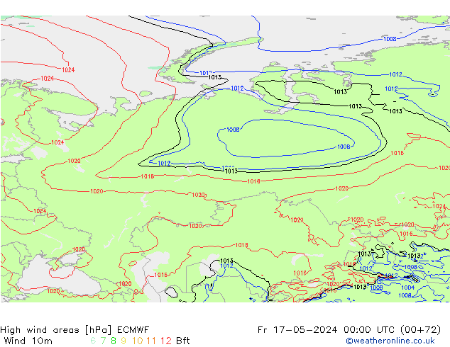 yüksek rüzgarlı alanlar ECMWF Cu 17.05.2024 00 UTC