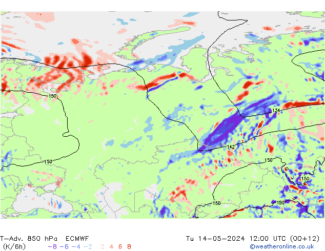 T-Adv. 850 hPa ECMWF di 14.05.2024 12 UTC