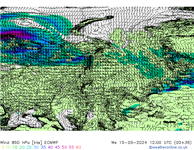 Wind 850 hPa ECMWF We 15.05.2024 12 UTC