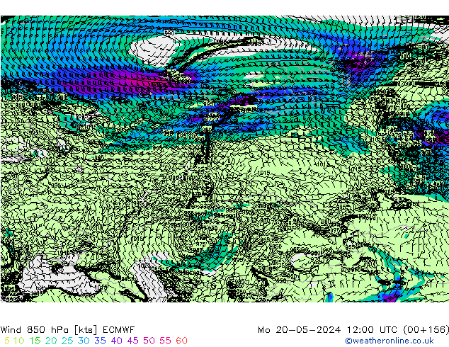Rüzgar 850 hPa ECMWF Pzt 20.05.2024 12 UTC