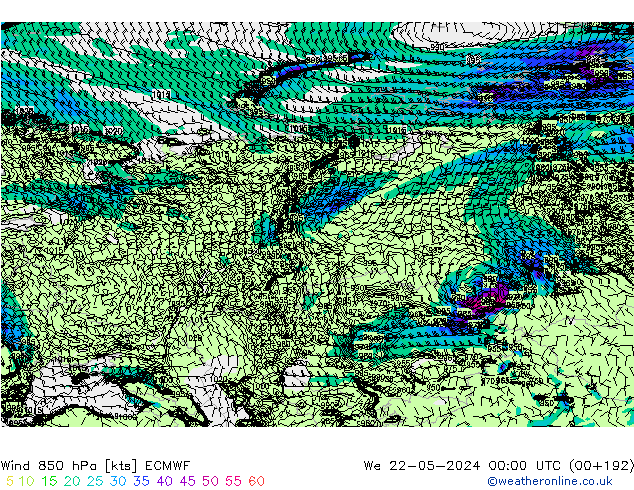Wind 850 hPa ECMWF We 22.05.2024 00 UTC