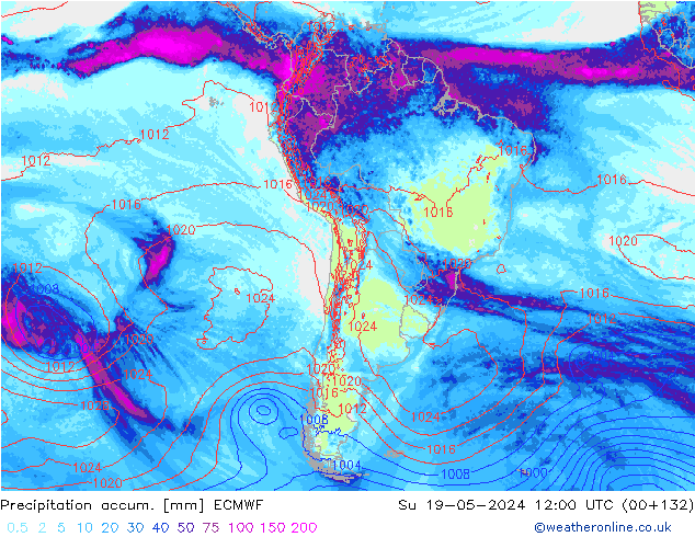 Precipitation accum. ECMWF Вс 19.05.2024 12 UTC