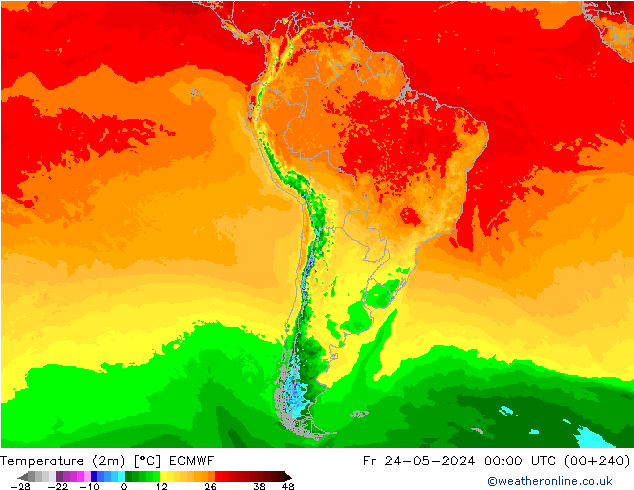 карта температуры ECMWF пт 24.05.2024 00 UTC