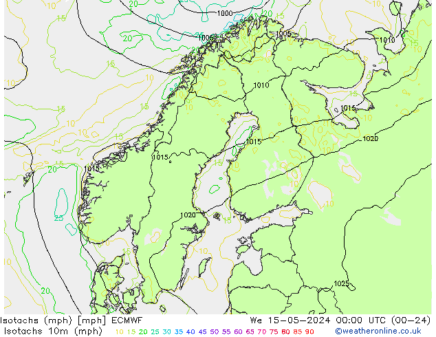 Isotachs (mph) ECMWF  15.05.2024 00 UTC