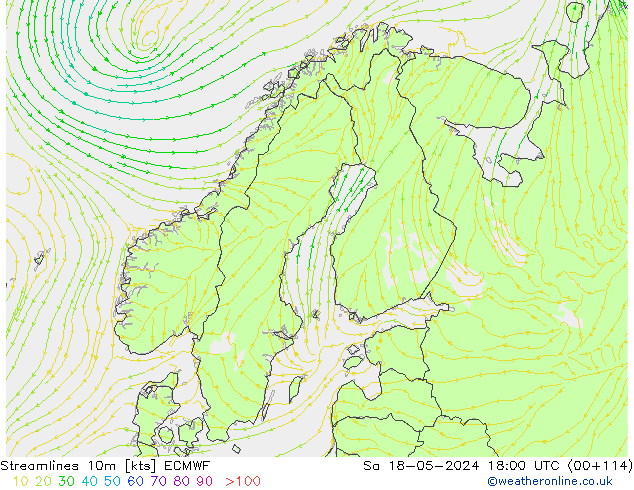 Linea di flusso 10m ECMWF sab 18.05.2024 18 UTC