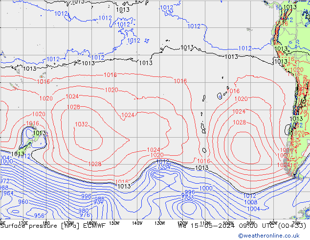 Surface pressure ECMWF We 15.05.2024 09 UTC